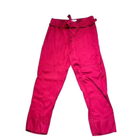 Isabel Marant Red Belted Paperbag Waist Straight Leg Trouser Pants Size 36 - Picture 8 of 11